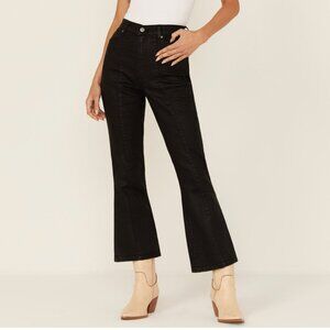 🎸 Wrangler X Fender WRock Coated Black Denim Cropped Flare Jeans SZ 25/28